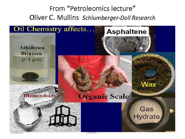 From “Petroleomics lecture” Oliver C. Mullins Schlumberger-Doll Research 07/09/16 lecture 1 