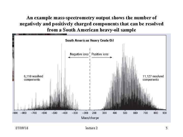 An example mass-spectrometry output shows the number of negatively and positively charged components that