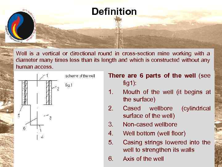 Definition Well is a vertical or directional round in cross-section mine working with a