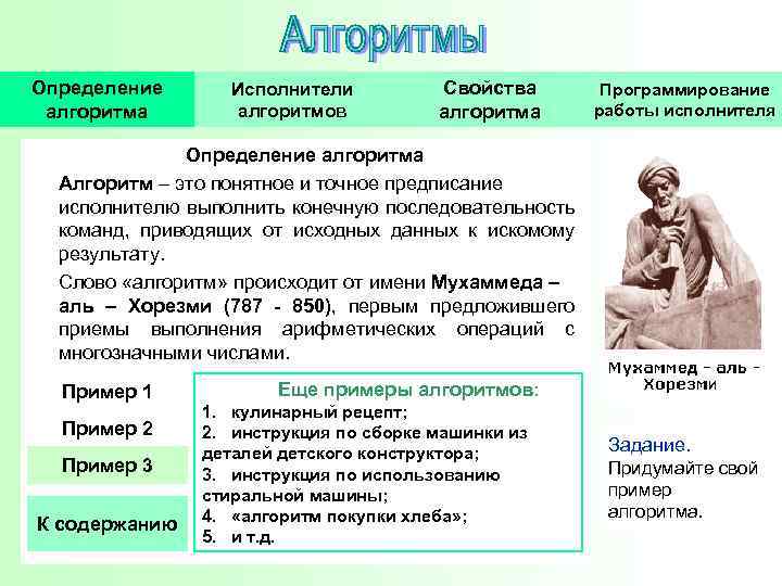 Определение алгоритма Исполнители алгоритмов Свойства алгоритма Программирование работы исполнителя Определение алгоритма Алгоритм – это