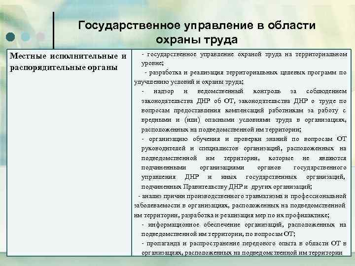 Государственное управление в области охраны труда Местные исполнительные и распорядительные органы - государственное управление