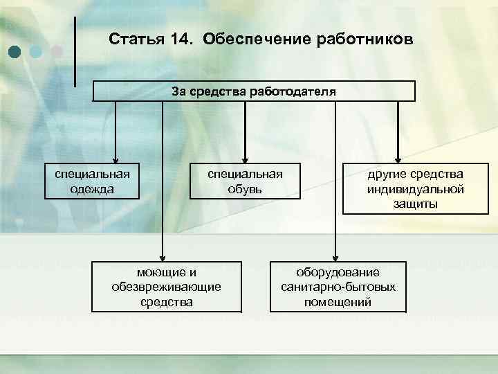 Статья 14. Обеспечение работников За средства работодателя специальная одежда специальная обувь моющие и обезвреживающие