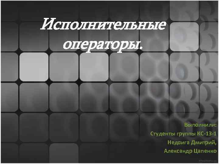 Исполнительные операторы. Выполнили: Студенты группы КС-13 -1 Недвига Дмитрий, Александр Цапенко 