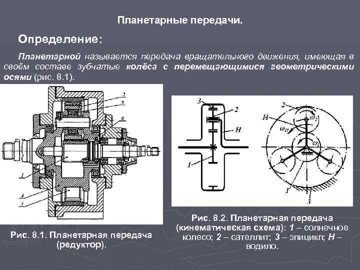 Планетарные передачи. Определение: Планетарной называется передача вращательного движения, имеющая в своём составе зубчатые колёса