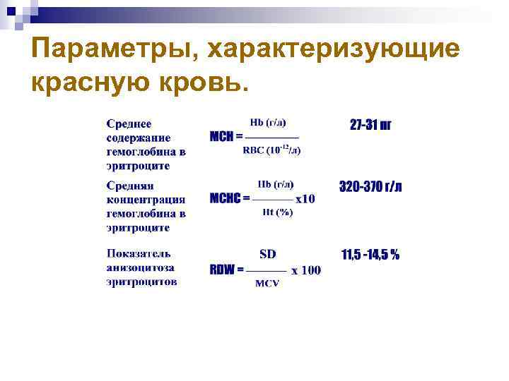 Параметры, характеризующие красную кровь. 