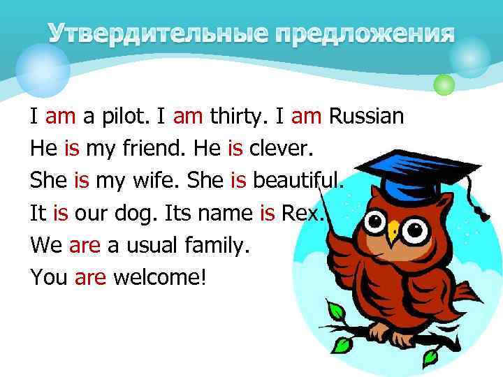 I am a pilot. I am thirty. I am Russian He is my friend.