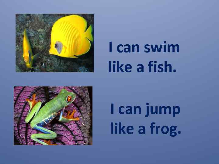 I can swim like a fish. I can jump like a frog. 