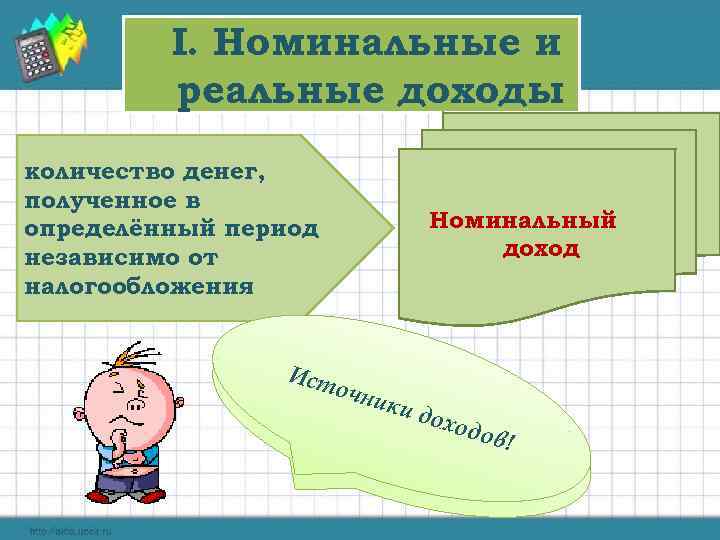 I. Номинальные и реальные доходы количество денег, полученное в определённый период независимо от налогообложения