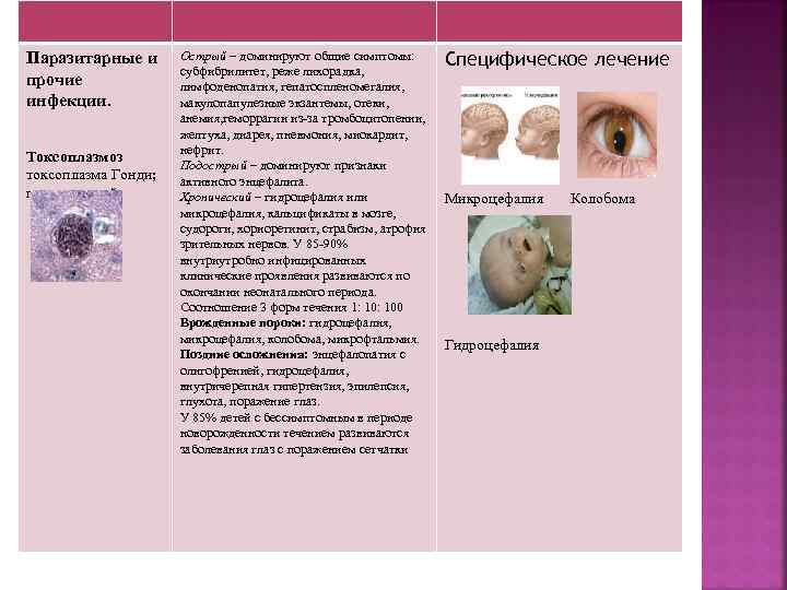 Паразитарные и прочие инфекции. Токсоплазмоз токсоплазма Гонди; гематогенный Острый – доминируют общие симптомы: субфибрилитет,