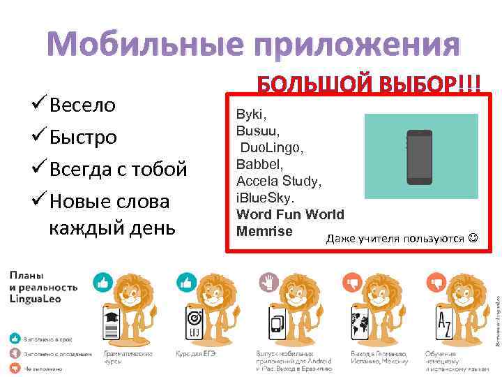 Мобильные приложения ü Весело ü Быстро ü Всегда с тобой ü Новые слова каждый