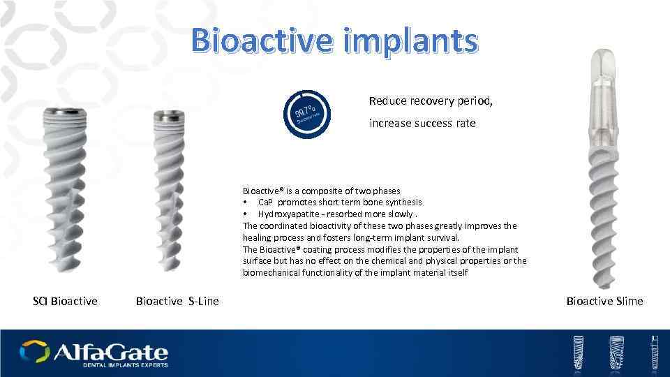 Bioactive implants Reduce recovery period, increase success rate Bioactive® is a composite of two