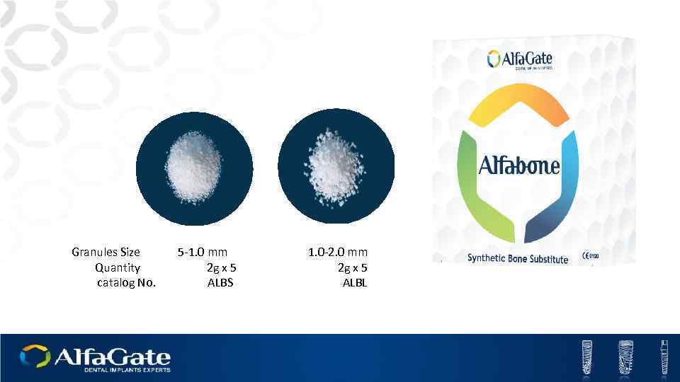 Granules Size Quantity catalog No. 5 -1. 0 mm 2 g x 5 ALBS