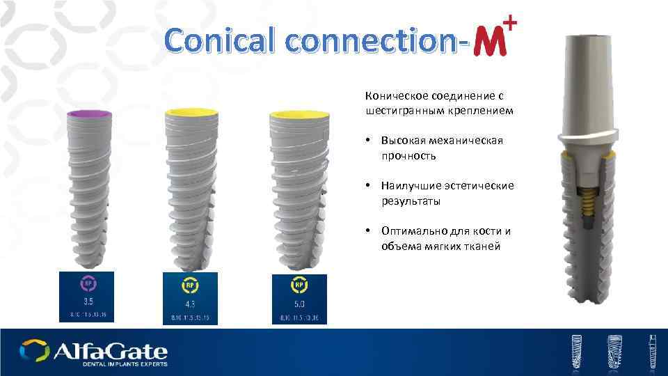 Conical connection. Коническое соединение с шестигранным креплением • Высокая механическая прочность • Наилучшие эстетические