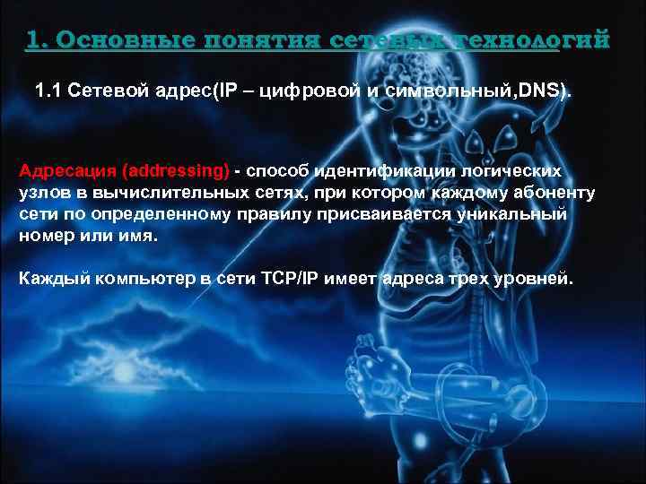 1. Основные понятия сетевых технологий 1. 1 Сетевой адрес(IP – цифровой и символьный, DNS).