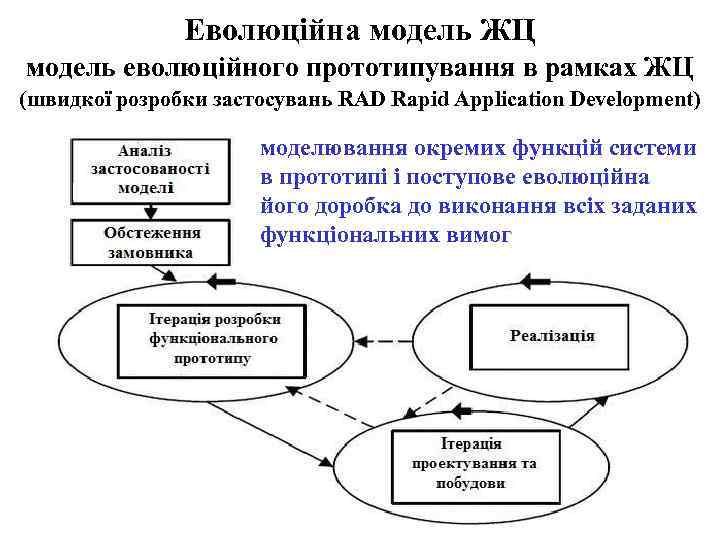 Еволюційна модель ЖЦ модель еволюційного прототипування в рамках ЖЦ (швидкої розробки застосувань RAD Rapid