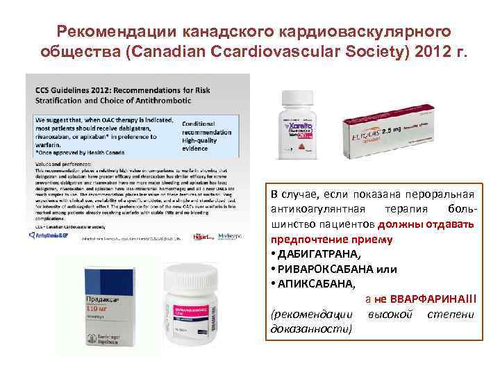 Рекомендации канадского кардиоваскулярного общества (Canadian Ccardiovascular Society) 2012 г. В случае, если показана пероральная