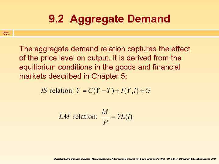 9. 2 Aggregate Demand Slide 9. 12 The aggregate demand relation captures the effect