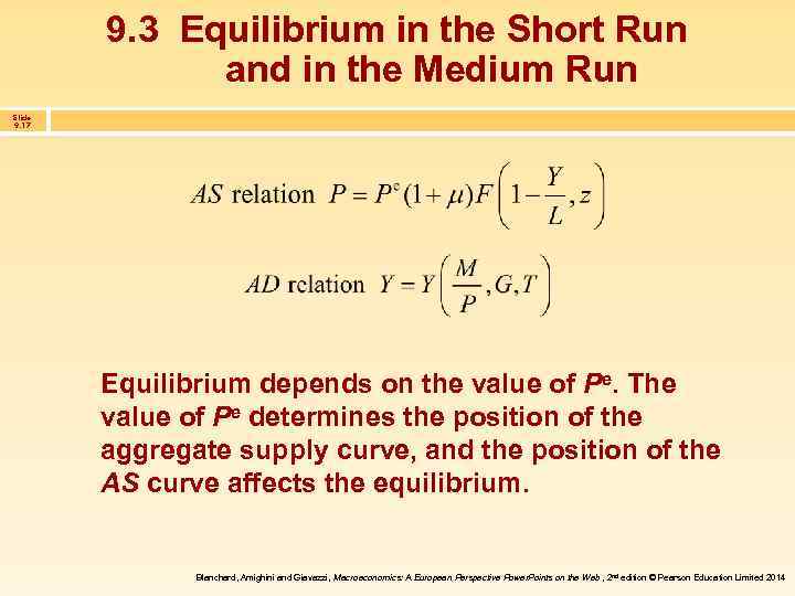 9. 3 Equilibrium in the Short Run and in the Medium Run Slide 9.