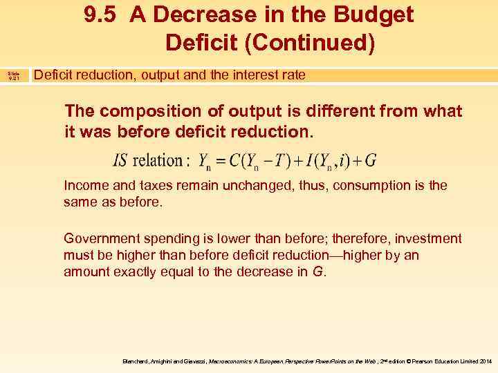9. 5 A Decrease in the Budget Deficit (Continued) Slide 9. 31 Deficit reduction,