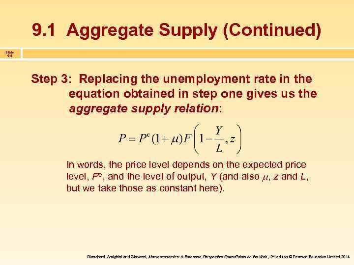 9. 1 Aggregate Supply (Continued) Slide 9. 4 Step 3: Replacing the unemployment rate