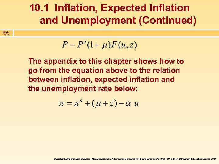 10. 1 Inflation, Expected Inflation and Unemployment (Continued) Slide 10. 4 The appendix to