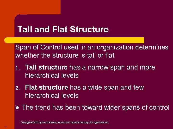 Tall and Flat Structure Span of Control used in an organization determines whether the