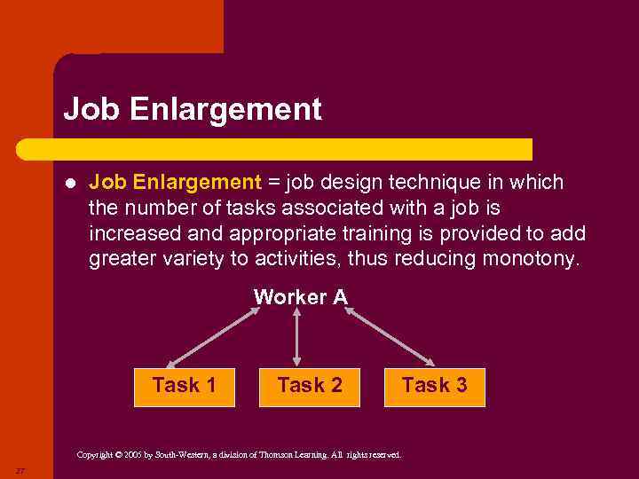 Job Enlargement l Job Enlargement = job design technique in which the number of
