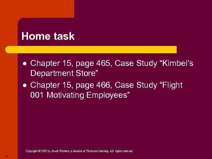 Home task l l Chapter 15, page 465, Case Study “Kimbel’s Department Store” Chapter