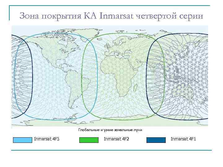 Зона покрытия КА Inmarsat четвертой серии Глобальные и узкие зональные лучи Inmarsat 4 F