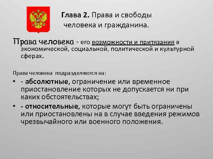 Глава 2. Права и свободы человека и гражданина. Права человека - его возможности и
