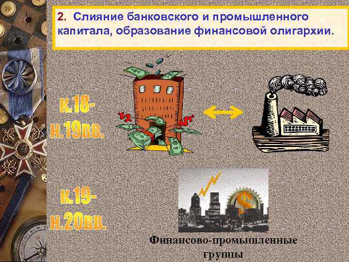 2. Слияние банковского и промышленного капитала, образование финансовой олигархии. Финансово-промышленные группы 