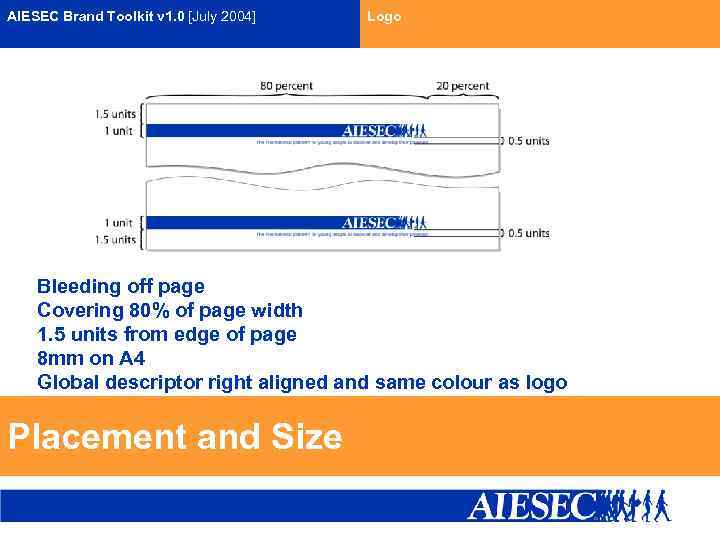 AIESEC Brand Toolkit v 1. 0 [July 2004] Logo Bleeding off page Covering 80%