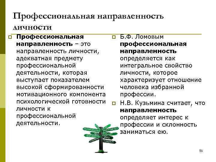 Профессиональная направленность личности p Профессиональная направленность – это направленность личности, адекватная предмету профессиональной деятельности,