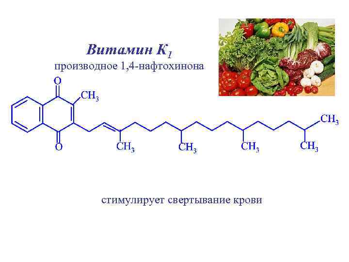 Витамин К 1 производное 1, 4 -нафтохинона стимулирует свертывание крови 