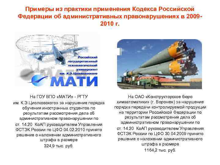 Примеры из практики применения Кодекса Российской Федерации об административных правонарушениях в 20092010 г. На