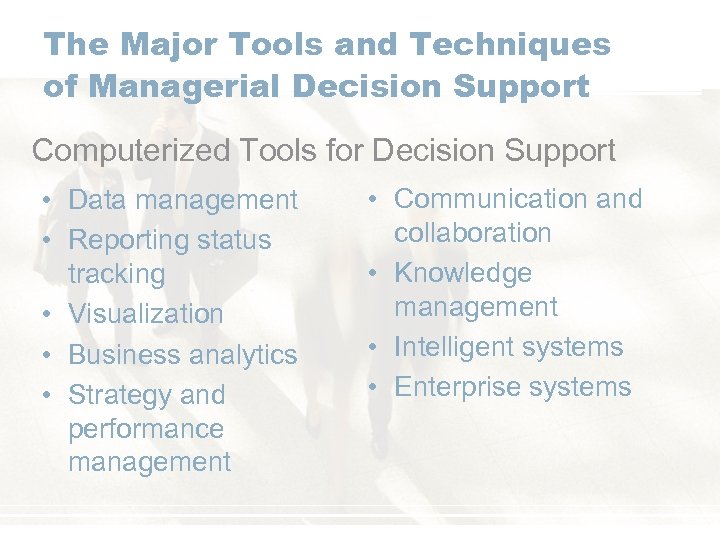 The Major Tools and Techniques of Managerial Decision Support Computerized Tools for Decision Support