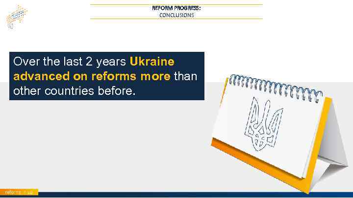 REFORM PROGRESS: CONCLUSIONS Over the last 2 years Ukraine advanced on reforms more than