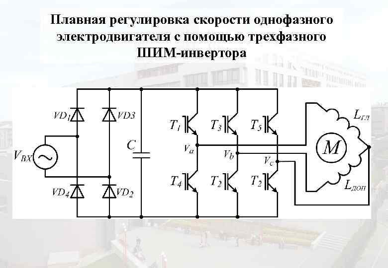 Плавная регулировка скорости однофазного электродвигателя с помощью трехфазного ШИМ-инвертора 