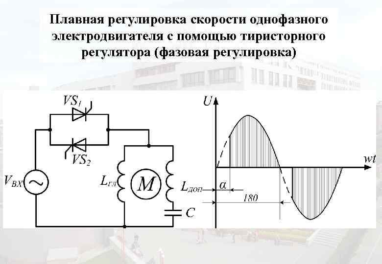 Плавная регулировка скорости однофазного электродвигателя с помощью тиристорного регулятора (фазовая регулировка) 