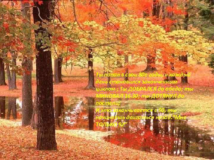 Ты попал в свои 80 е годы, и каждый день становился законченным циклом ;