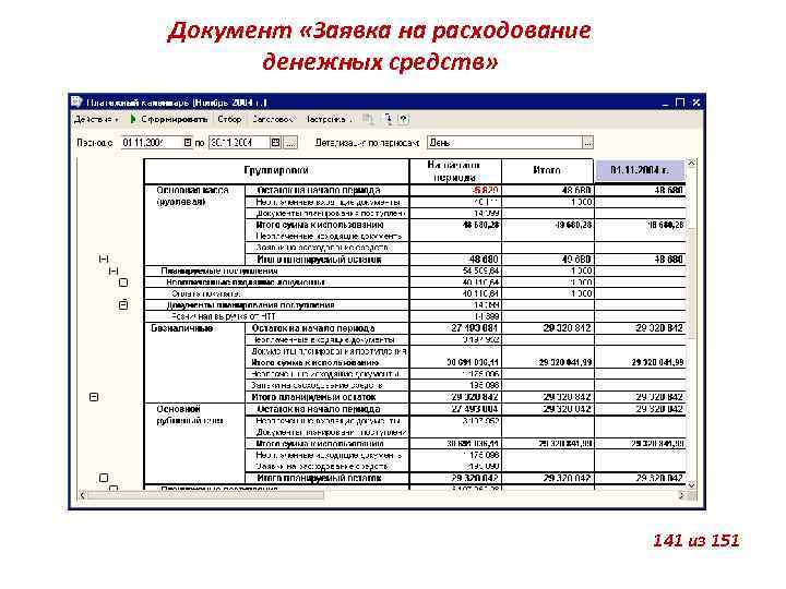 Документ «Заявка на расходование денежных средств» 141 из 151 