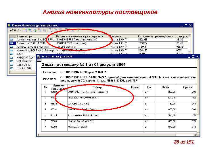 Анализ номенклатуры поставщиков 28 из 151 
