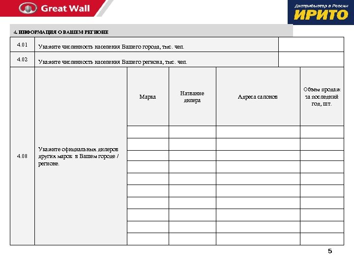  4. ИНФОРМАЦИЯ О ВАШЕМ РЕГИОНЕ 4. 01 Укажите численность населения Вашего города, тыс.