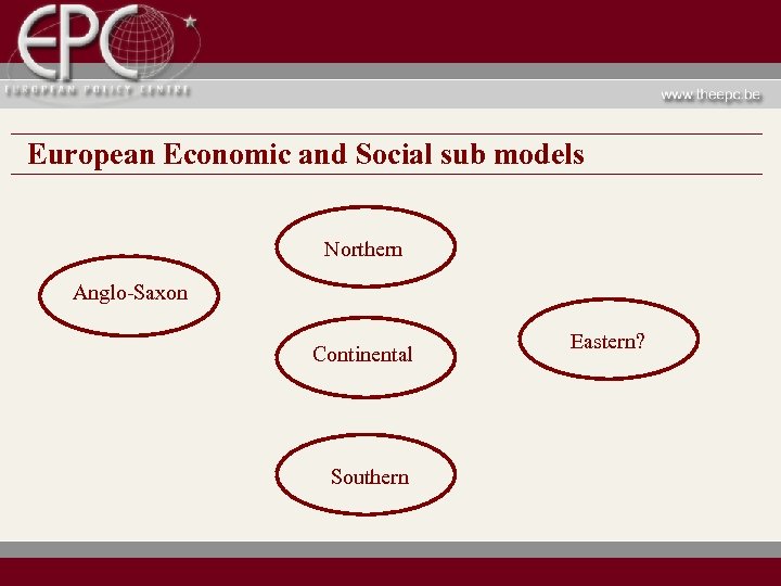 European Economic and Social sub models Northern Anglo-Saxon Continental Southern Eastern? 