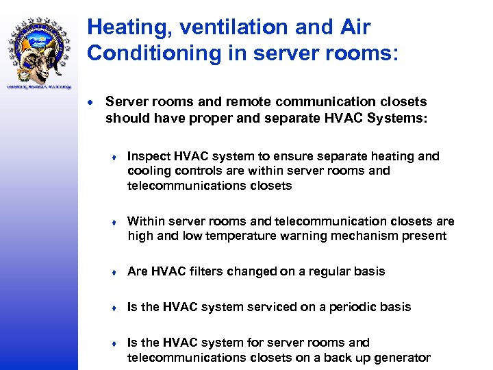 Heating, ventilation and Air Conditioning in server rooms: Server rooms and remote communication closets