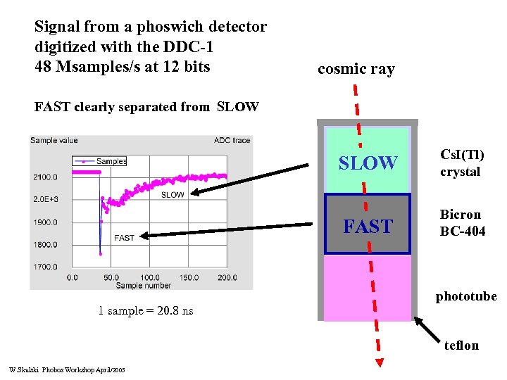 Signal from a phoswich detector digitized with the DDC-1 48 Msamples/s at 12 bits