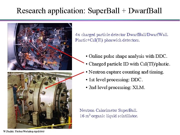 Research application: Super. Ball + Dwarf. Ball 4 p charged particle detector Dwarf. Ball/Dwarf.