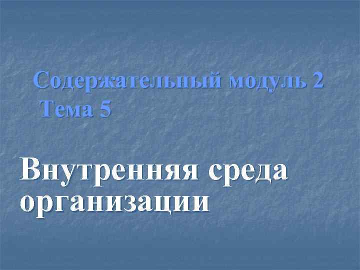 Содержательный модуль 2 Тема 5 Внутренняя среда организации 