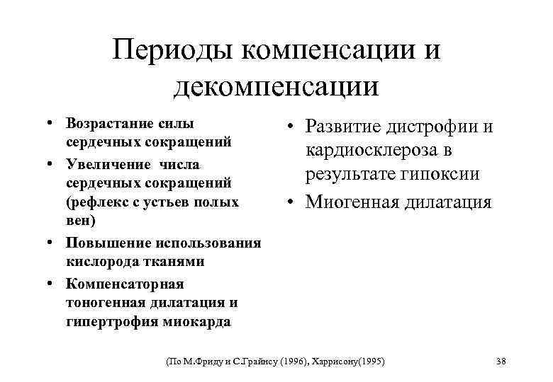 Периоды компенсации и декомпенсации • Возрастание силы сердечных сокращений • Увеличение числа сердечных сокращений