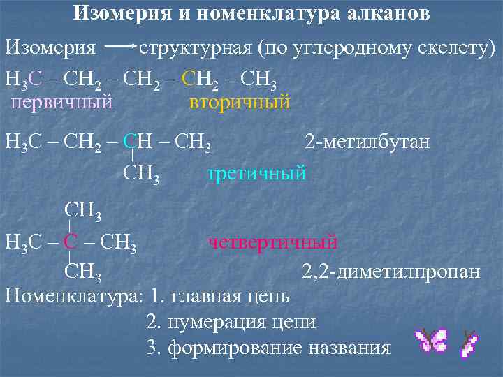 Химия первичный вторичный. Структура формула алканов. Алканы изомерия. Составление названий алканов.